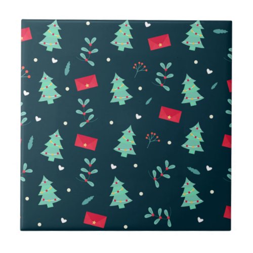 Festive Christmas Pattern in red and green Ceramic Tile