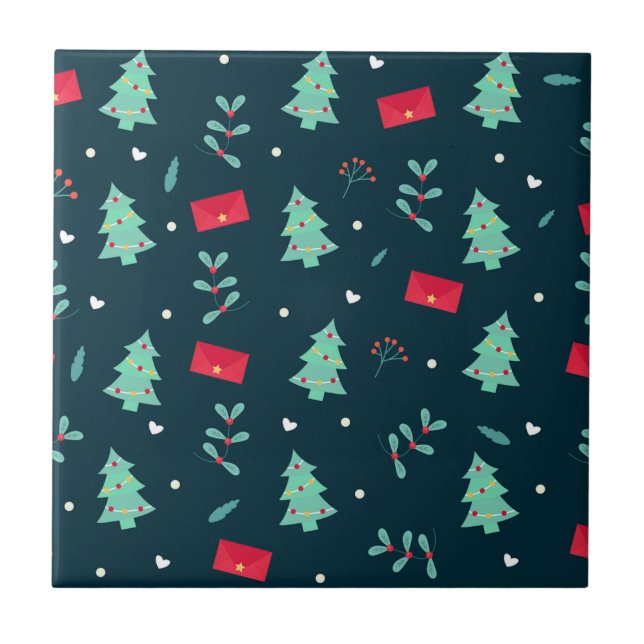 Festive Christmas Pattern in red and green Ceramic Tile (Front)