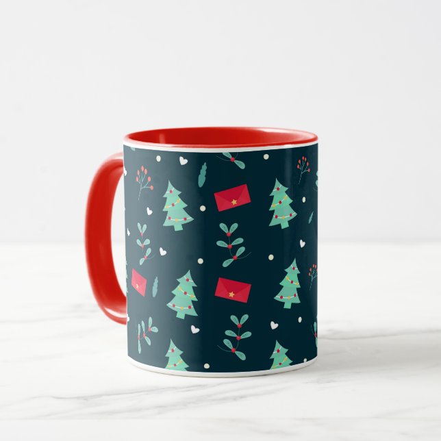 Festive Christmas Pattern in red and green Mug (Front Left)