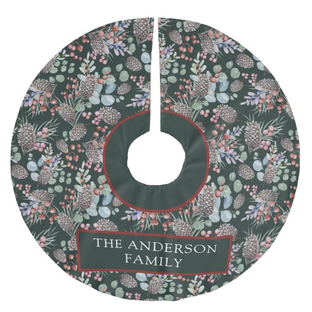 Festive Christmas Pattern & Name  Brushed Polyester Tree Skirt (Front)