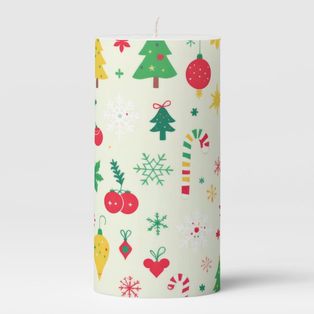 Festive Christmas Pattern Pillar Candle (Front)