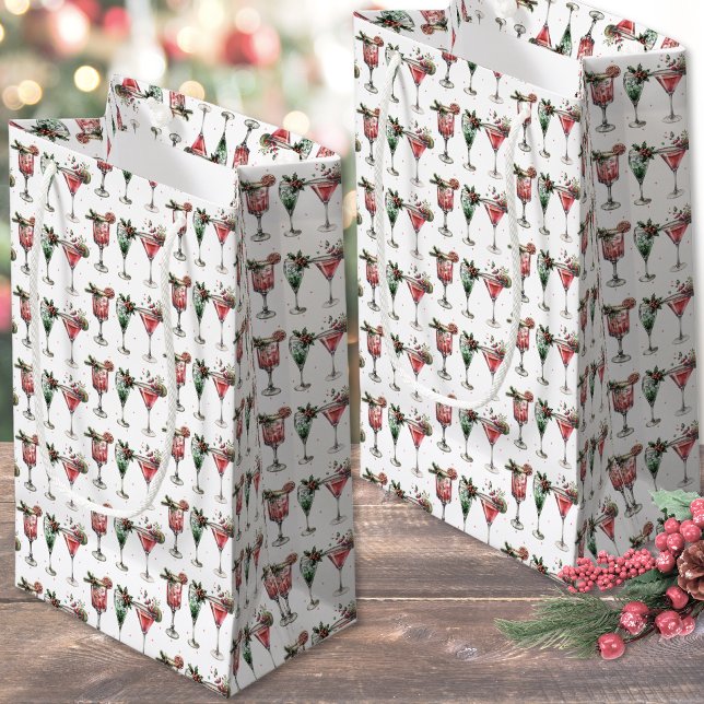 Festive Christmas Pattern Small Gift Bag (Cute Christmas Cocktail Pattern Small Gift Bag)