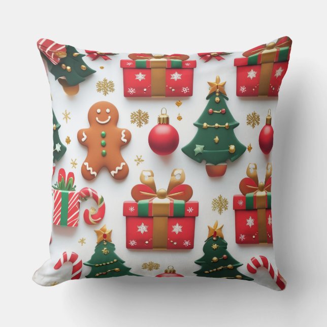 Festive Christmas Pattern Throw Pillow (Front)