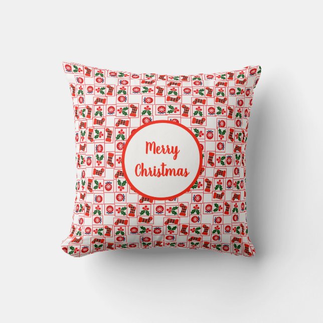 Festive Christmas pattern Throw Pillow (Front)