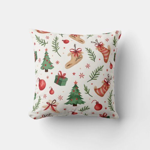 Festive Christmas Pattern Throw Pillow