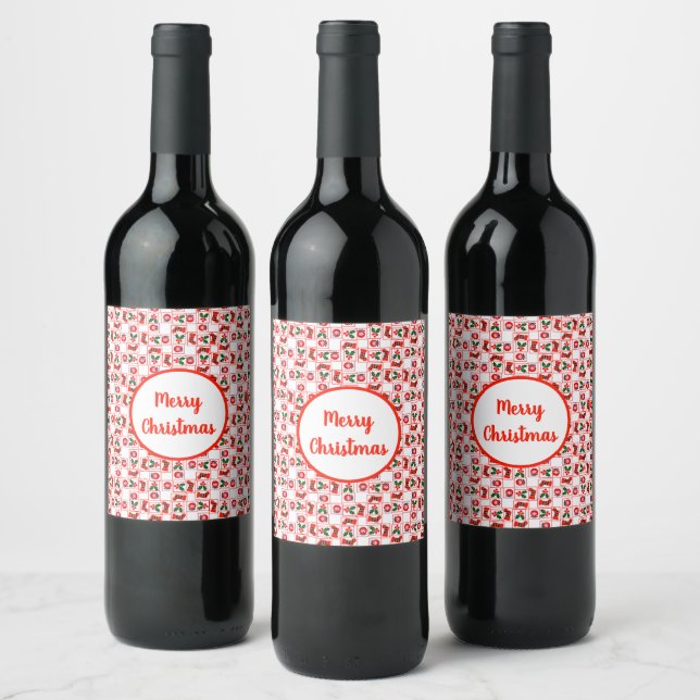 Festive Christmas pattern Wine Label (Bottles)