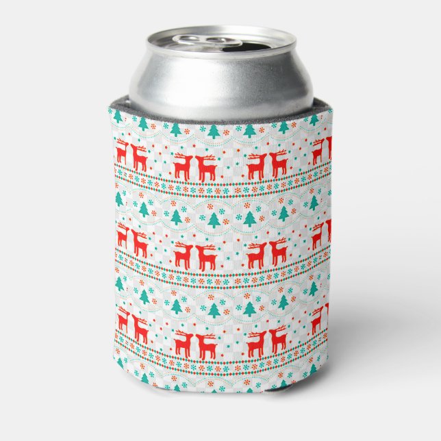 Festive Christmas Pattern with Reindeer Can Cooler (Can Back)