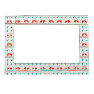 Festive Christmas Pattern with Reindeer Magnetic Frame