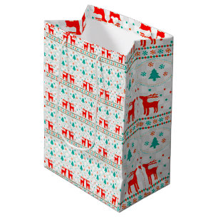 Festive Christmas Pattern with Reindeer Medium Gift Bag