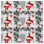 Festive Christmas Pattern with Reindeer, Pinecones Fabric