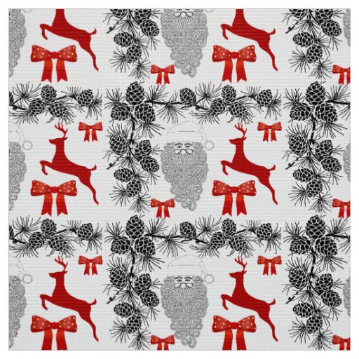 Festive Christmas Pattern with Reindeer, Pinecones Fabric