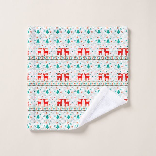 Festive Christmas Pattern with Reindeer Wash Cloth (Wash Cloth)