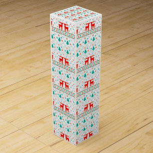 Festive Christmas Pattern with Reindeer Wine Box