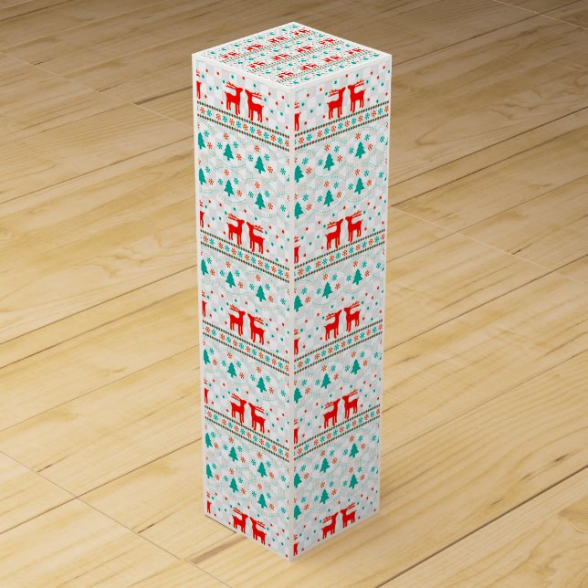 Festive Christmas Pattern with Reindeer Wine Box (Front)