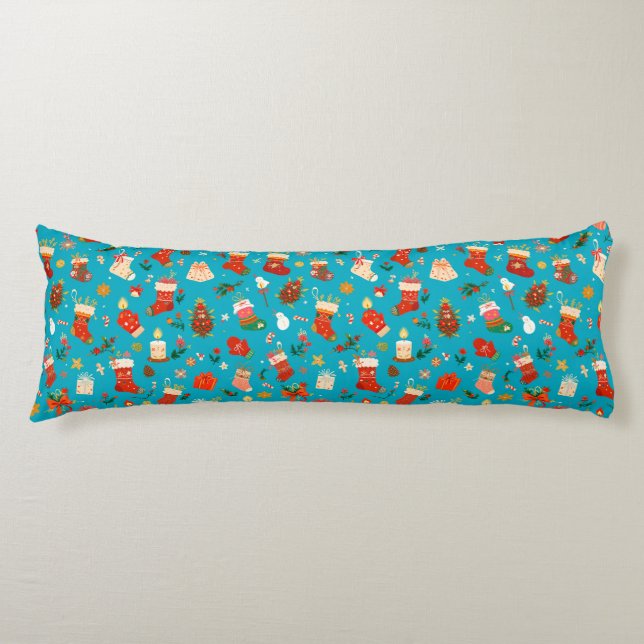 Festive Christmas Pattern with Stockings Body Pillow (Front)