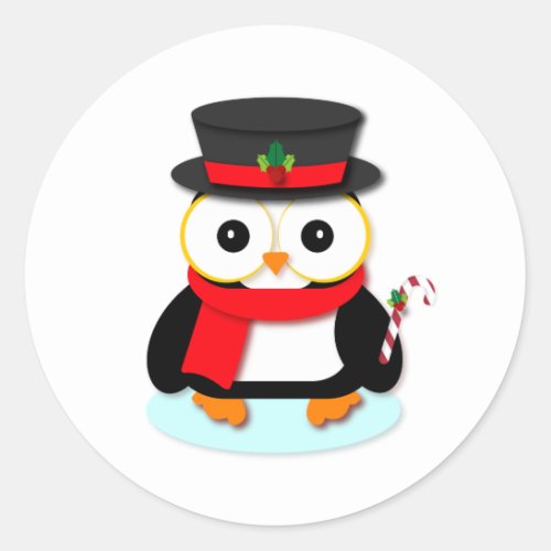 Festive Christmas Penguin Cartoon Classic Round Sticker