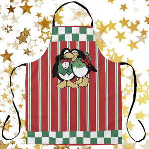 Festive Christmas Penguin Couple Cute Holiday Red Apron