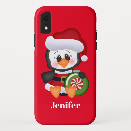 Festive Christmas penguin Holiday add name iPhone XR Case