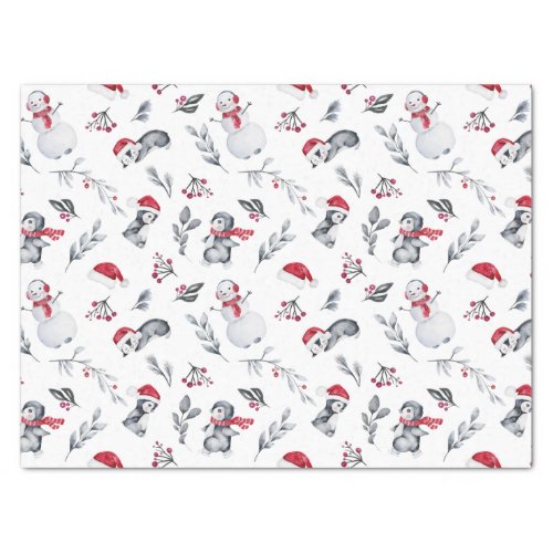 Festive Christmas Penguin Watercolor Tissue Paper