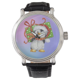 Festive Christmas Penguin with Gift - Holiday Deco Watch