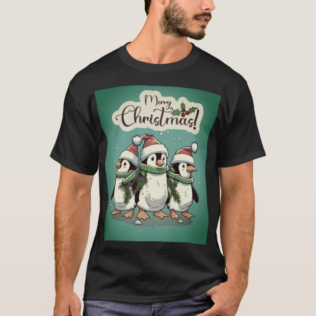 Festive Christmas Penguins in a Winter Wonderland T-Shirt (Front)