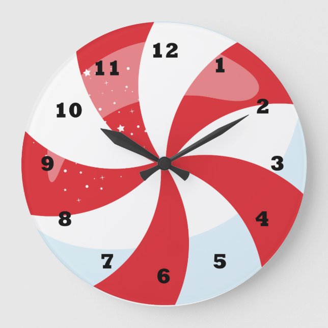 Festive Christmas peppermint Holiday Large Clock (Front)