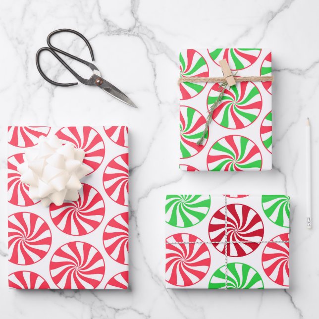 Festive Christmas peppermint pattern Wrapping Paper Sheets (Front)