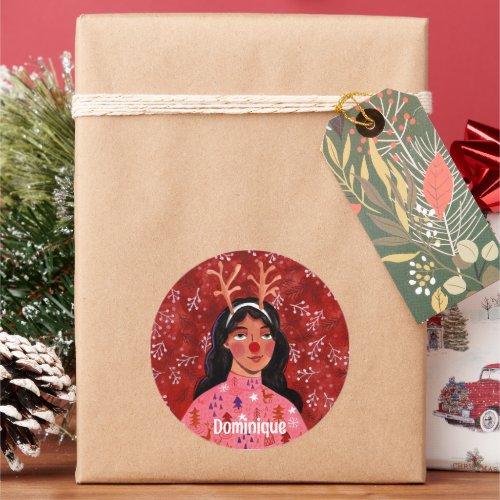 Festive Christmas personalised name parcel Classic Round Sticker