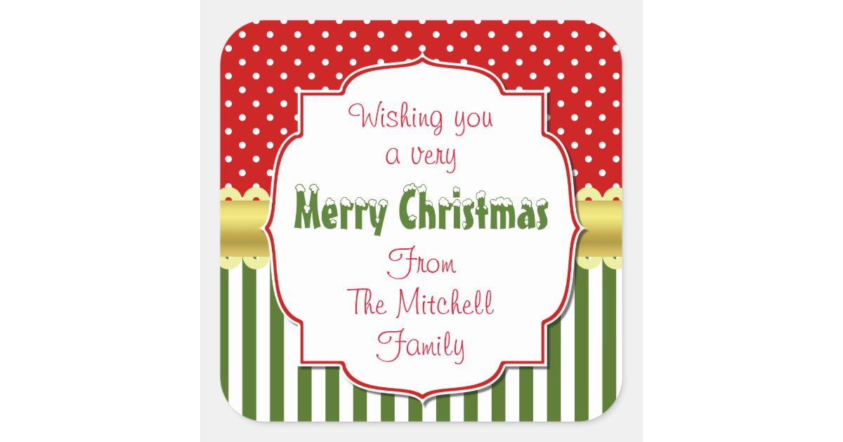 Festive Christmas Personalized Square Sticker  Zazzle