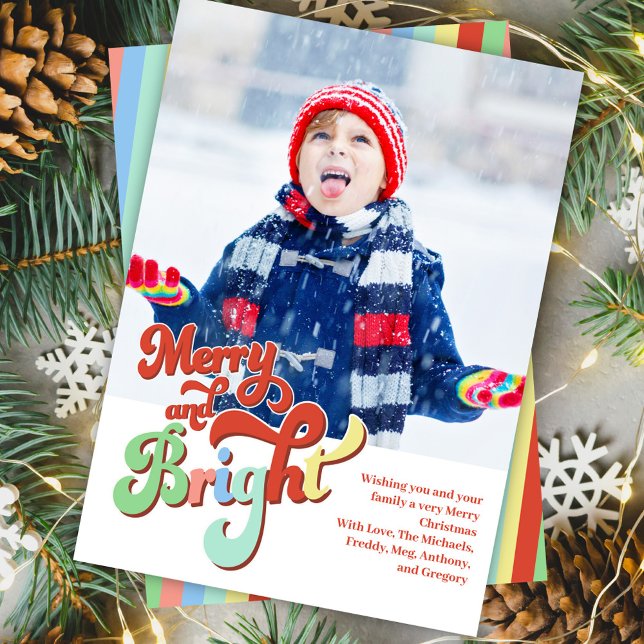 Festive Christmas Photo Merry and Bright  Holiday Card (Merry and Bright Christmas holiday photo card.)