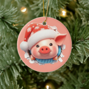 Festive Christmas pig lovers add message Ceramic Ornament