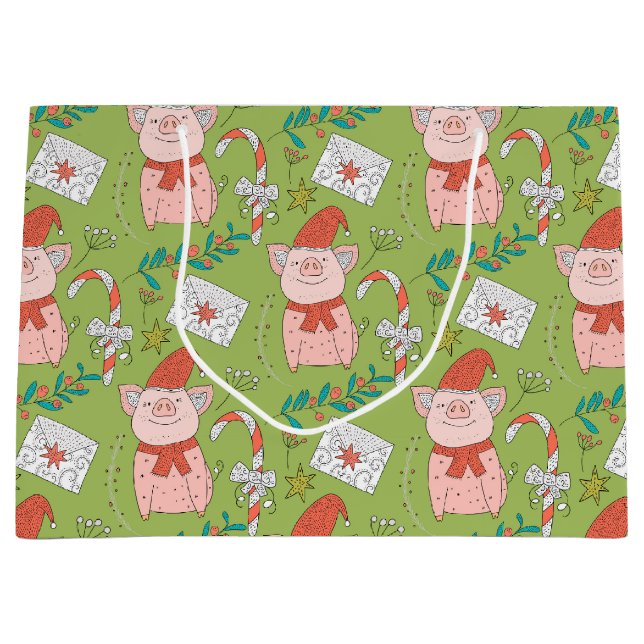 Festive Christmas Pigs Medium Gift Bag (Front)