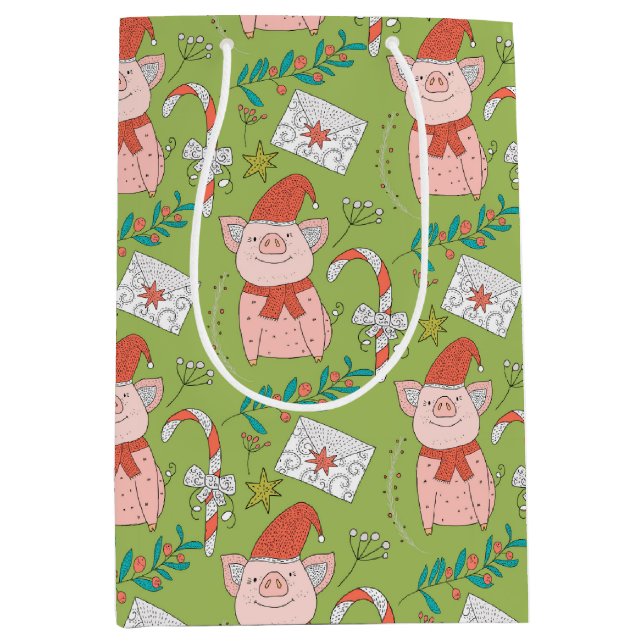 Festive Christmas Pigs Medium Gift Bag (Front)