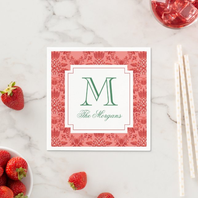 Festive Christmas Pineapple Ornaments Monogram Napkins (Insitu)