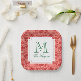 Festive Christmas Pineapple Ornaments Monogram Paper Plates