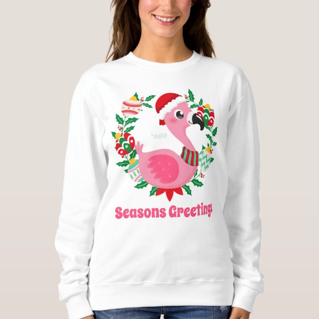 festive Christmas pink flamingo add text Sweatshirt (Front)