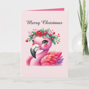 Festive Christmas pink flamingo customizable Card