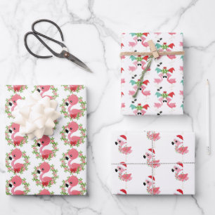 festive Christmas pink flamingo tiled pattern Wrapping Paper Sheets