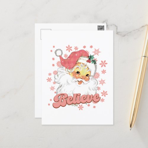 festive Christmas pink Santa Holiday Postcard