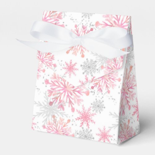 Festive Christmas pink snowflake gray party Favor Boxes