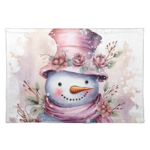 Festive Christmas pink snowman Cloth Placemat