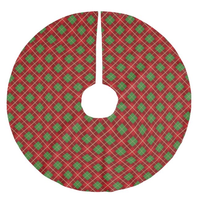 Festive Christmas Plaid Red And Green Checkered Brushed Polyester Tree Skirt (Front)