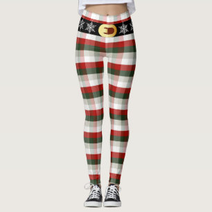 Festive Christmas Plaid & Snowflake Belt Leggings