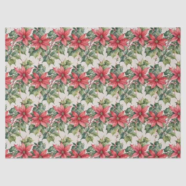 Festive Christmas Poinsettia in Watercolor Tissue Paper (Front)
