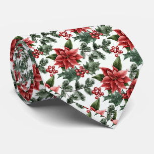 Festive Christmas poinsettia tiled pattern neck ti Neck Tie