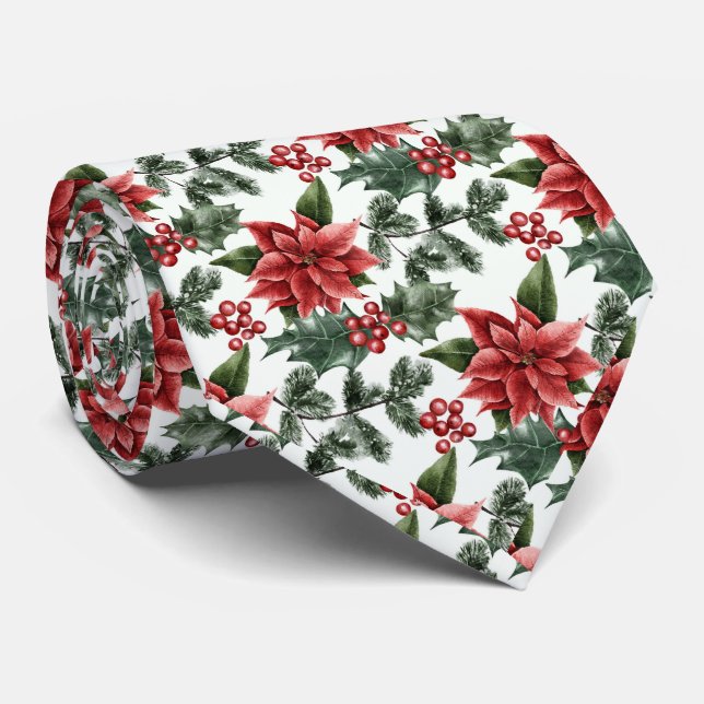 Festive Christmas poinsettia tiled pattern neck ti Neck Tie (Rolled)