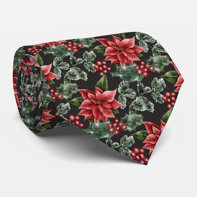 Festive Christmas poinsettia tiled pattern Neck Tie (Rolled)