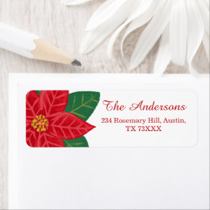 Festive Christmas Pointsettia Family Address Label
