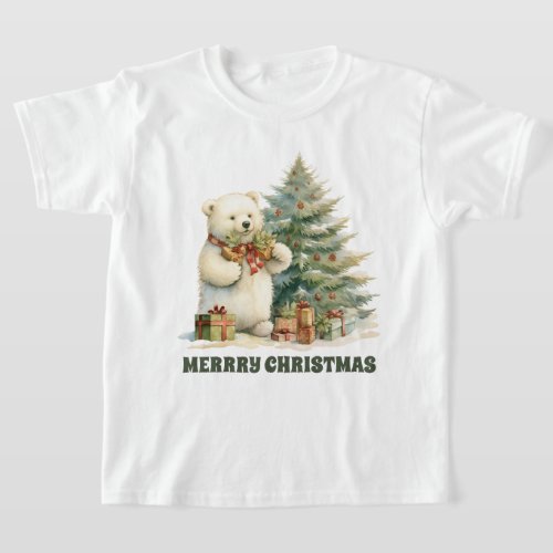 Festive Christmas polar bear add text T_Shirt 