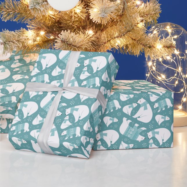 Festive Christmas polar bears pattern tiled Wrapping Paper (Holidays)